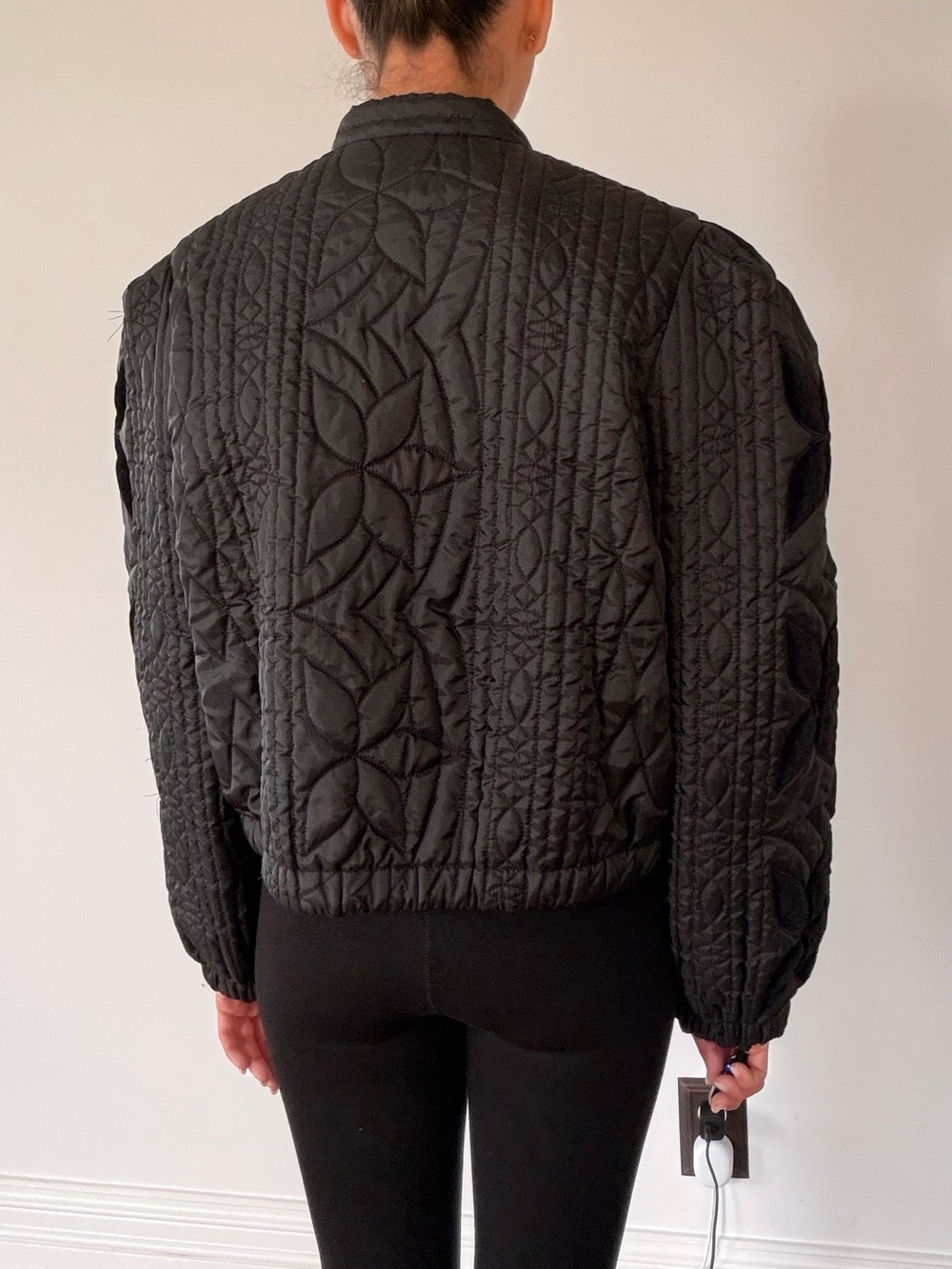 Free People Black Quilted Velvet Floral Bomber Jacket - Picture 3 of 5